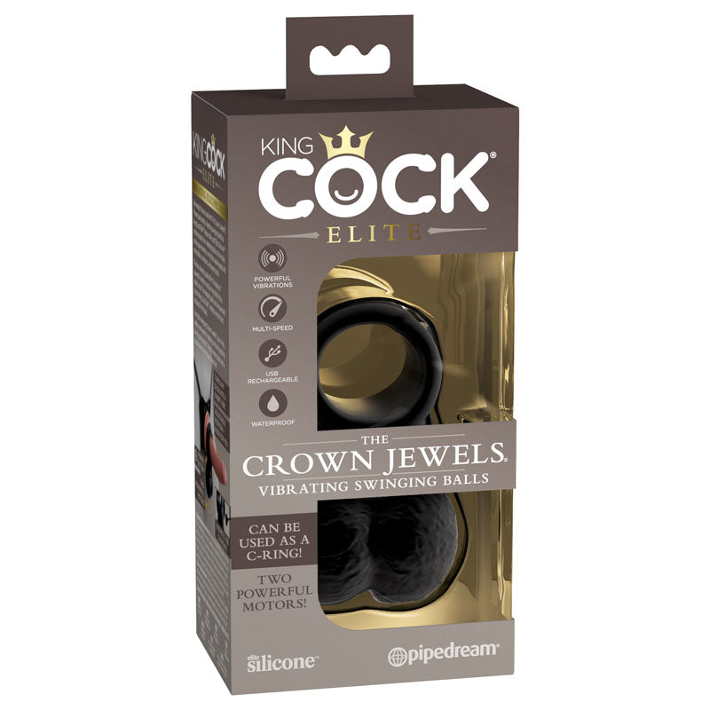 Pipedream King Cock Elite The Crown Jewels Vibrating Silicone Balls USB Rechargeable Vibrating Cock Ring Black Pipedream Main image