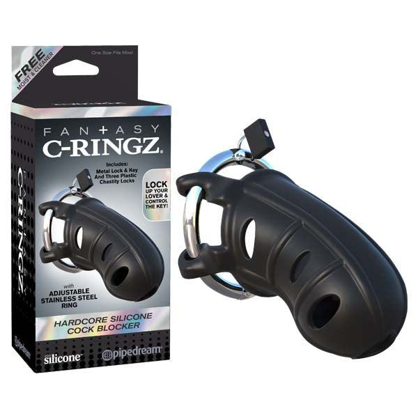 Fantasy C-ringz Hardcore Silicone Cock Blocker - Black Cock Cage Pipedream Main image
