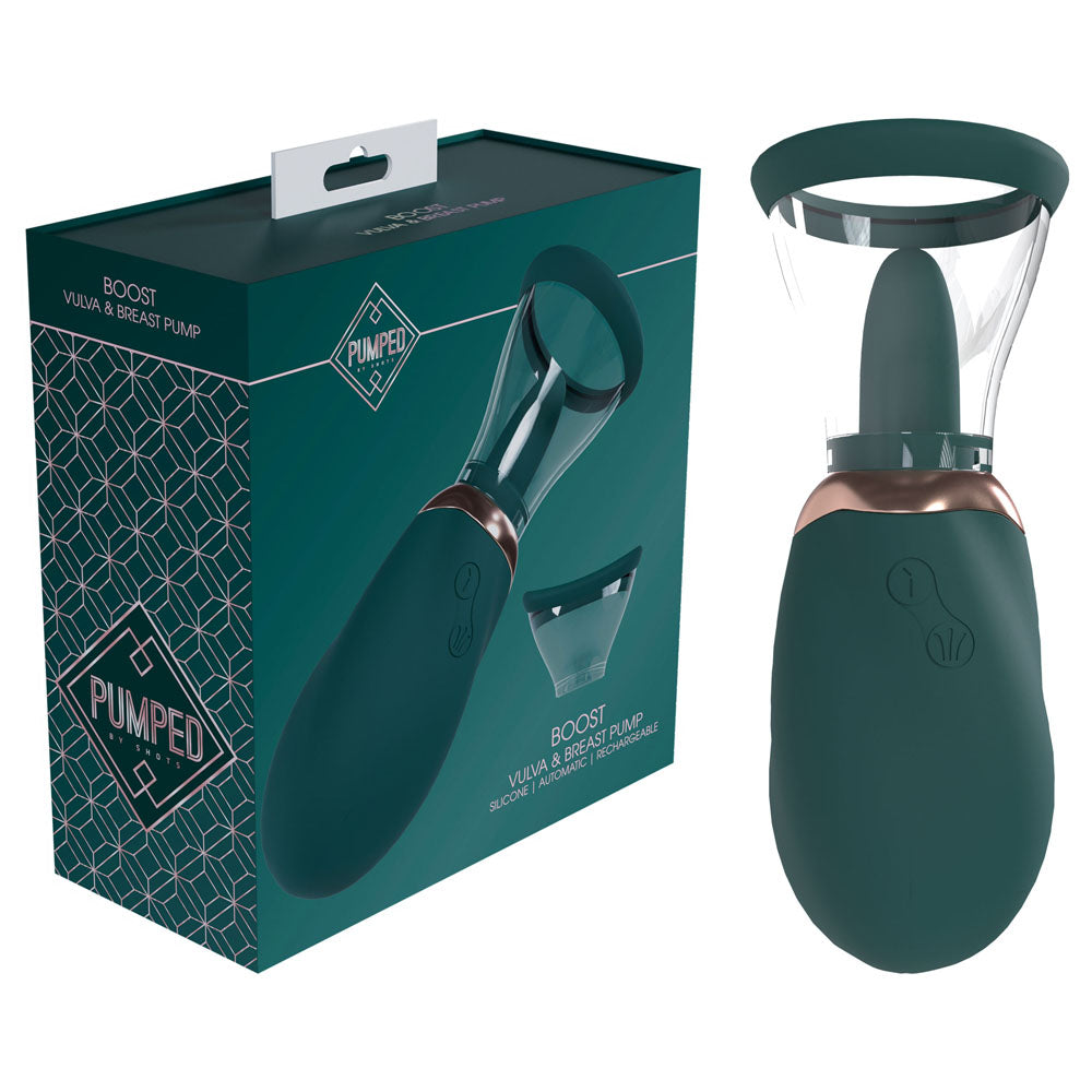 Shots Toys PUMPED Boost Auto USB Rechargeable Vulva & Brest Pump Green Shots Toys Main image