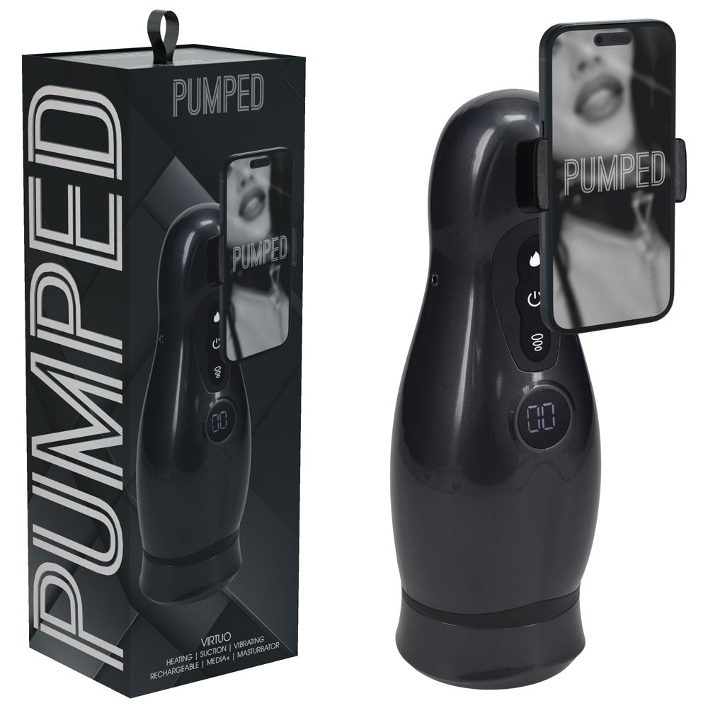 PUMPED Virtuo Gunmetal USB Rechargeable Sucking & Vibrating Auto Masturbator Shots Toys