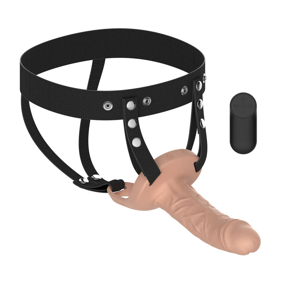 Passion Play USB Rechargeable Vibrating Realistic Hollow Strap On With Wireless Remote Flesh Main image