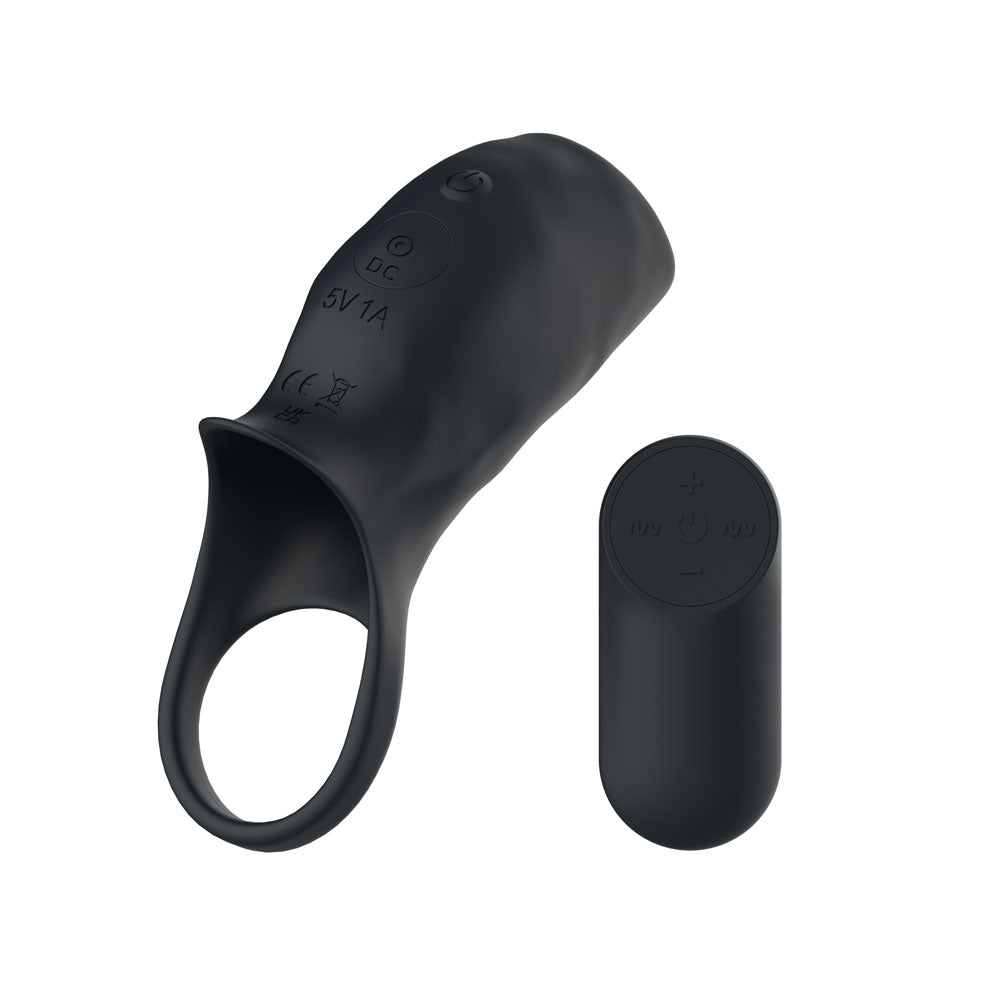 Passion Play USB Rechargeable Vibrating Cock Ring Sleeve With Wireless Remote Black