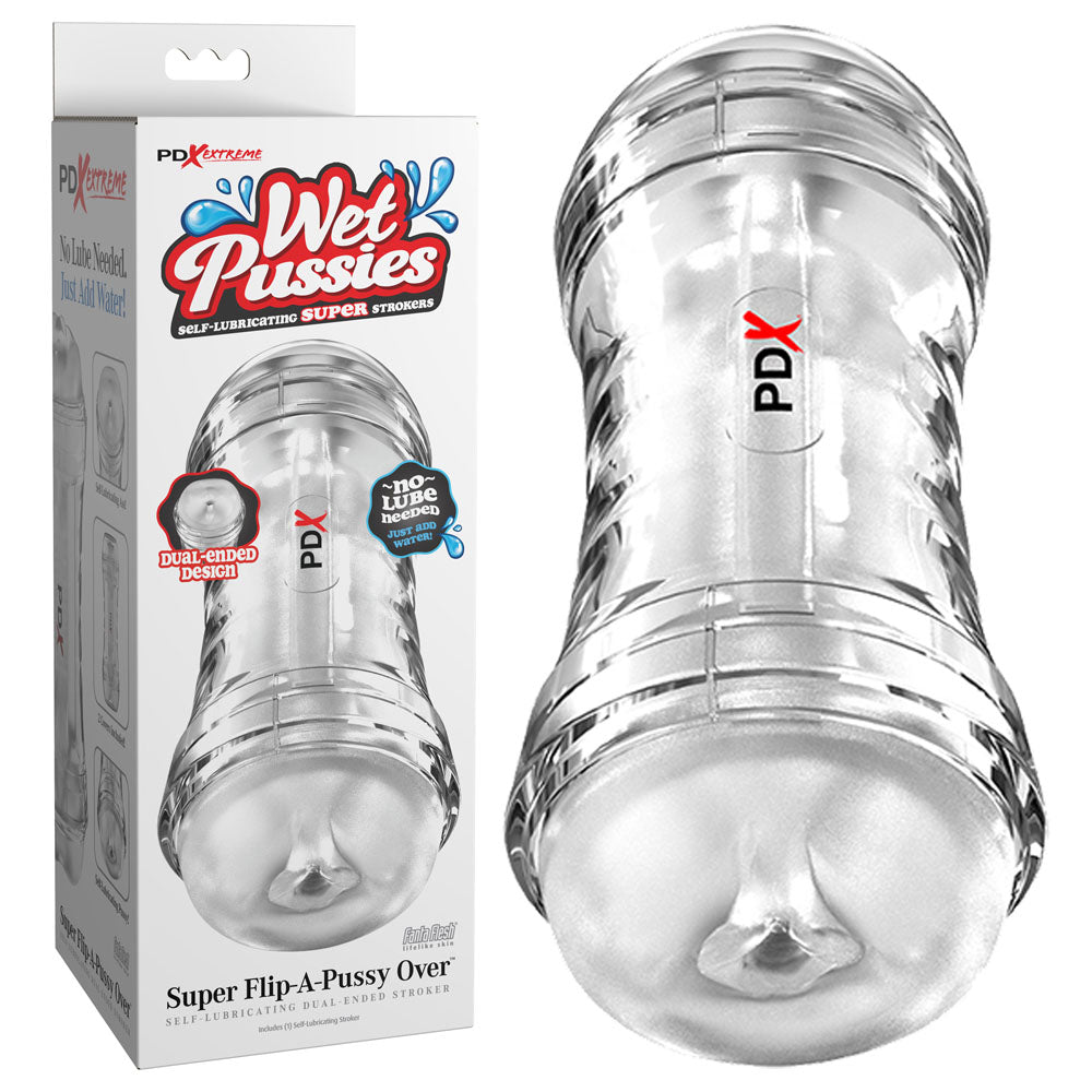 Pipedream PDX Wet Pussies Super FlipAPussy Over Lubricating Stroker Clear Pipedream