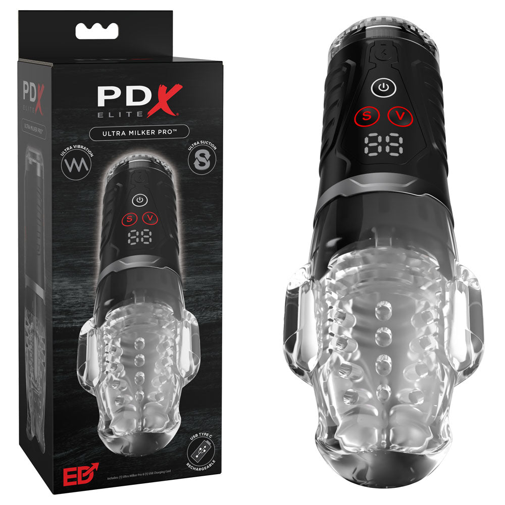Pipedream PDX Elite Ultra Milker Pro Vibrating & Sucking Auto Stroker Clear Pipedream