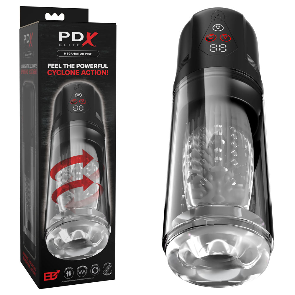 Pipedream PDX Elite Mega Bator Pro Vibrating & Spinning Auto Stroker Clear Pipedream