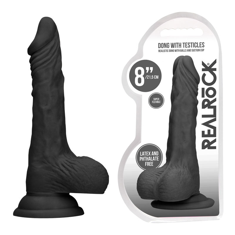 Shots Toys REALROCK Realistic Dong With Balls 8 Inch Black Shots Toys