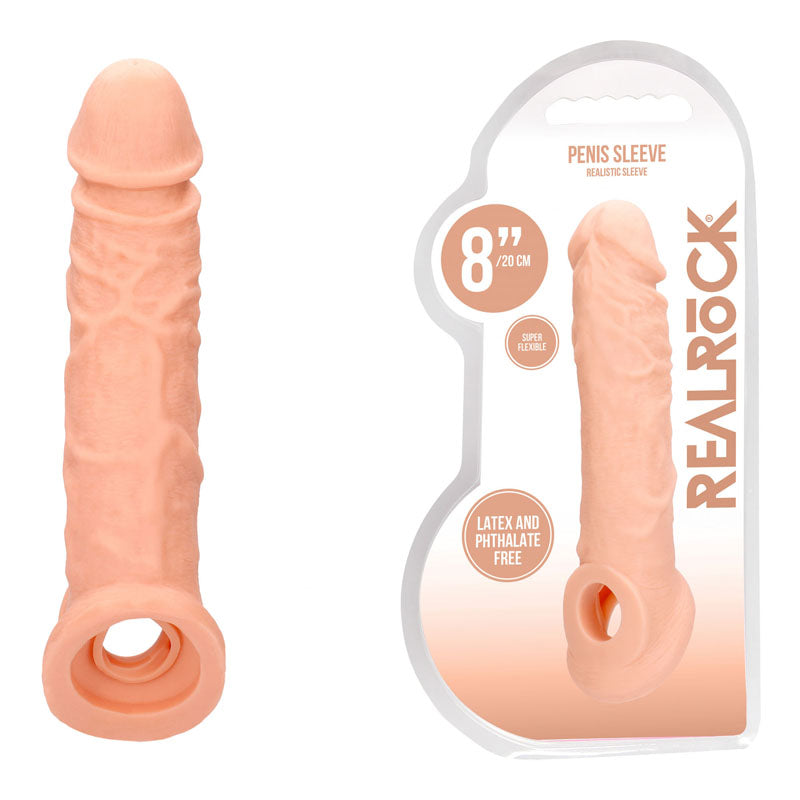 Shots Toys REALROCK Realistic Penis Extender With Rings Penis Extension Sleeve 8 Inch Shots Toys