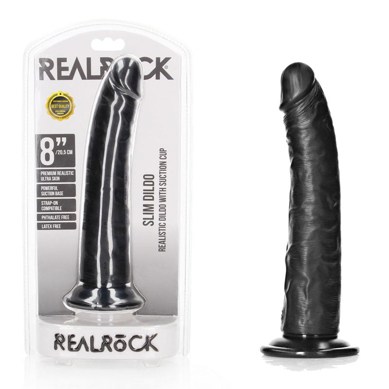 Shots Toys REALROCK Realistic Slim Dildo With Suction Cup 8 Inch Black Shots Toys
