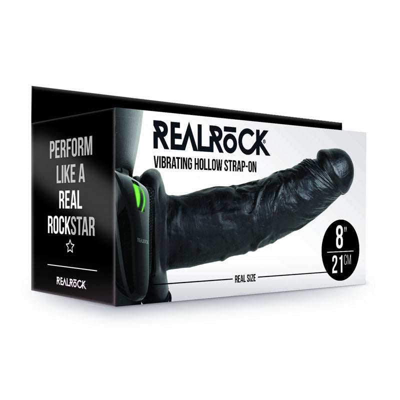 REALROCK Vibrating Hollow Strap-on - 20.5 cm Black - Black 20.5 cm Vibrating Hollow Strap-On Shots Toys