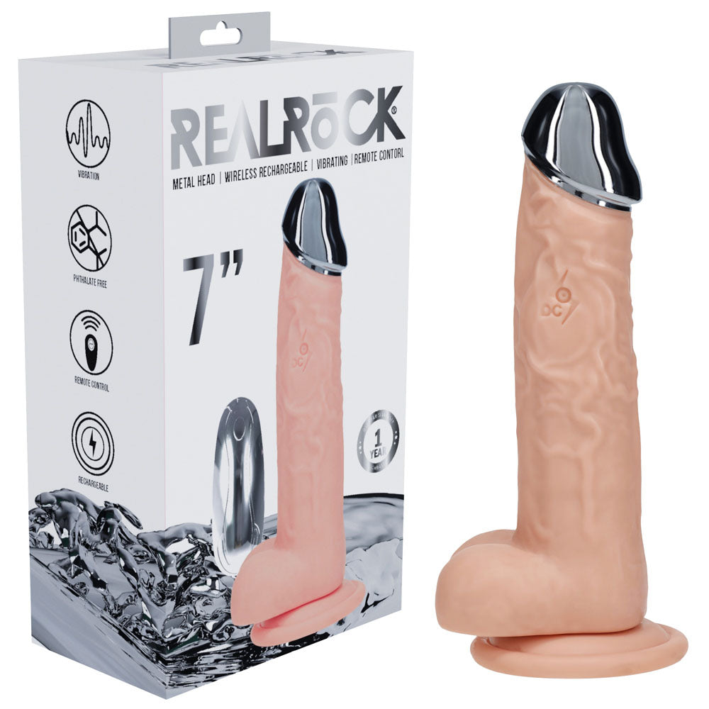 Shots Toys REALROCK Metal Head USB Rechargeable Vibrating Dildo With Wireless Remote 19 cm