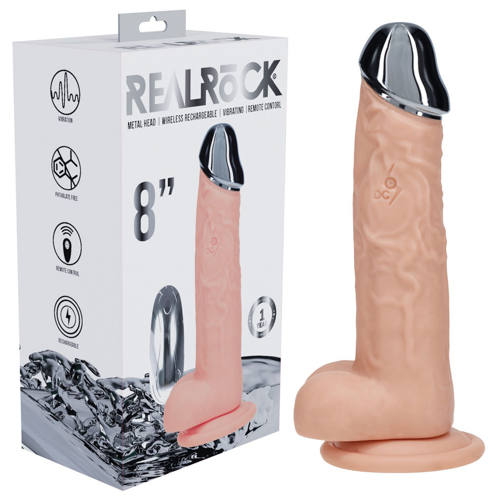 Shots Toys REALROCK Metal Head USB Rechargeable Vibrating Dildo With Wireless Remote 22 cm