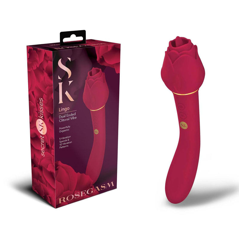 Secret Kisses ROSEGASM LINGO Dual Vibrator & Flicking Stimulator 20.3cm Rose Red Secret Kisses