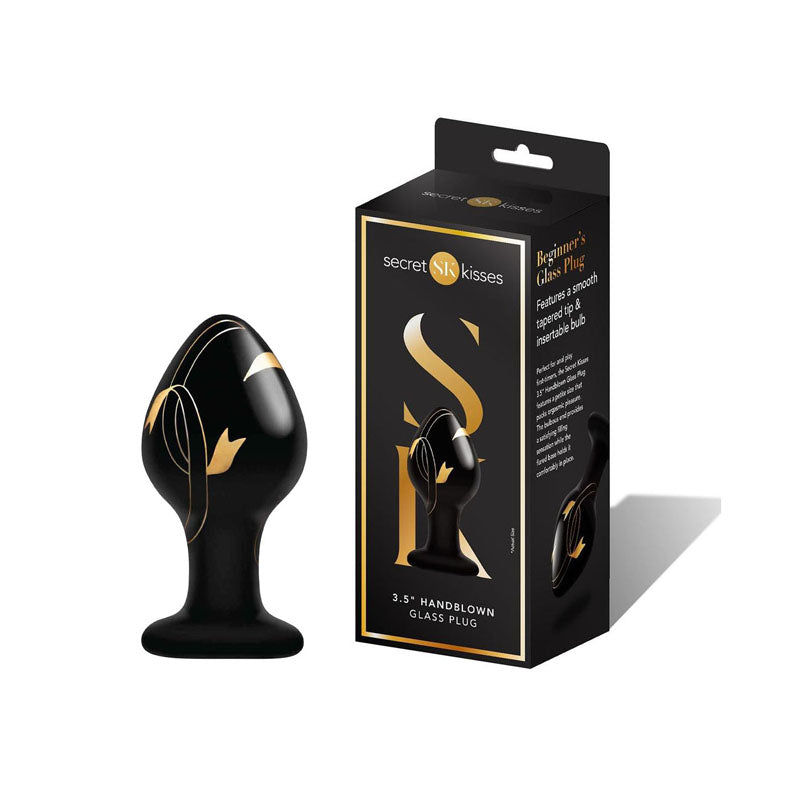 Secret Kisses Handblown Glass Butt Plug 3.5 Inch Black