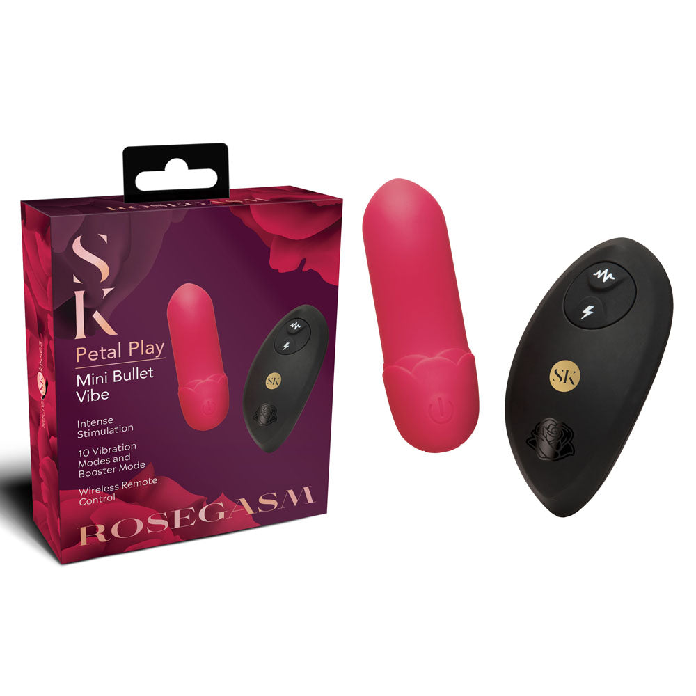 XGEN Products Secret Kisses Rosegasm Petal Play Mini Bullet Vibrator With Wireless Remote Red 7.5cm