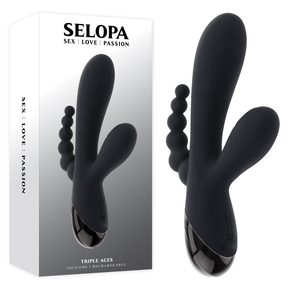 Selopa TRIPLE ACES USB Rechargeable Triple Stimulator Vibrator 19.7cm Black Selopa