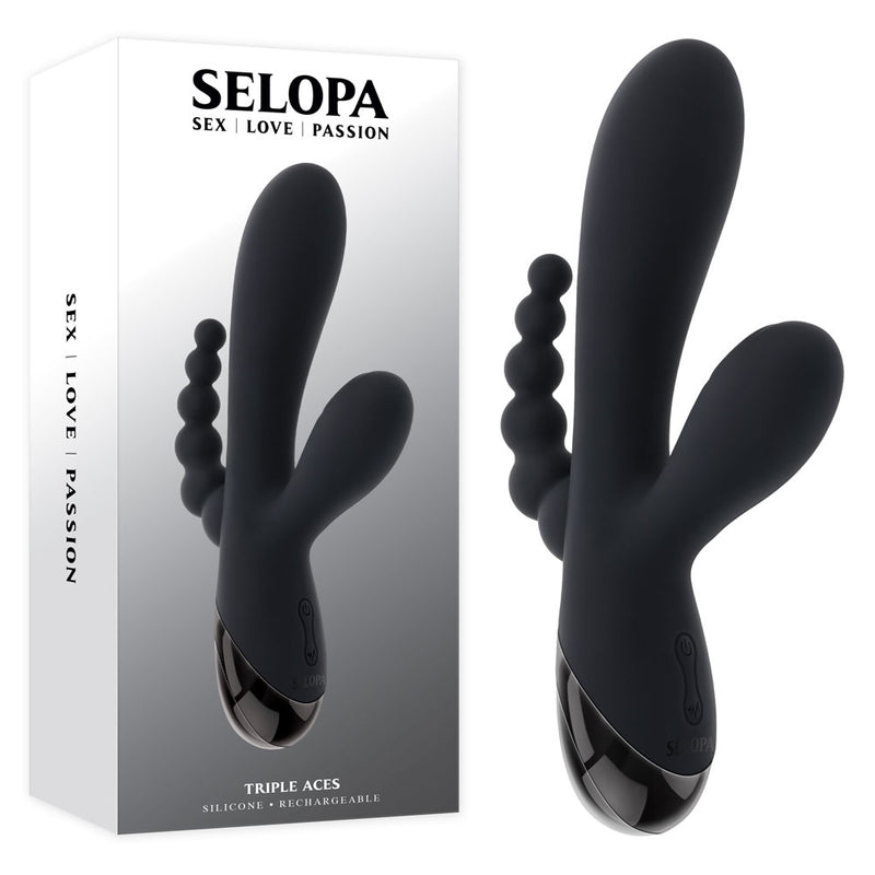 Selopa TRIPLE ACES USB Rechargeable Triple Stimulator Vibrator 19.7cm Black