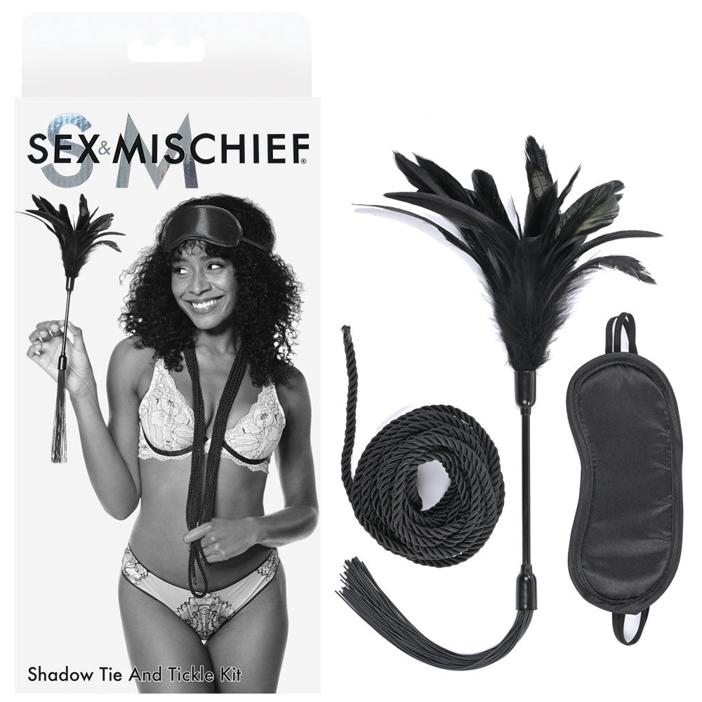 Sex & Mischief Shadow Tie & Tickle Kit Beginners Bondage Kit Black Sportsheets
