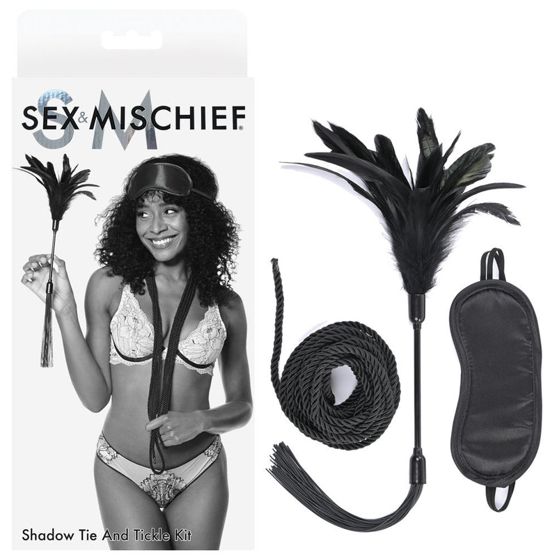 Sex & Mischief Shadow Tie & Tickle Kit Beginners Bondage Kit Black