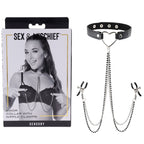 Sportsheets Sex & Mischief Amor Collar With Nipple Clamps Metal Restraints Sportsheets