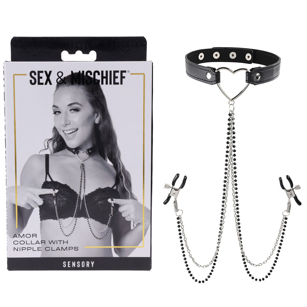 Sportsheets Sex & Mischief Amor Collar With Nipple Clamps Metal Restraints Sportsheets