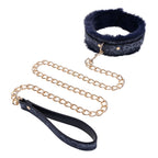 Sportsheets Sex & Mischief Cougar Fur Collar & Leash Furry Restraint Navy Blue / Gold Sportsheets