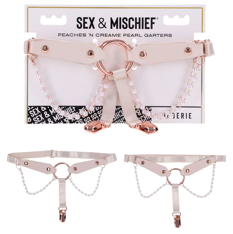 Sex & Mischief Peaches N CreaMe Pearl Garters With Pearls Set Of 2 Peach / Rose Goldd