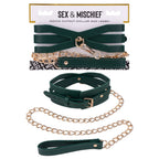 Sportsheets Sex & Mischief Indica Cutout Collar & Leash Restraint Green / Gold Sportsheets