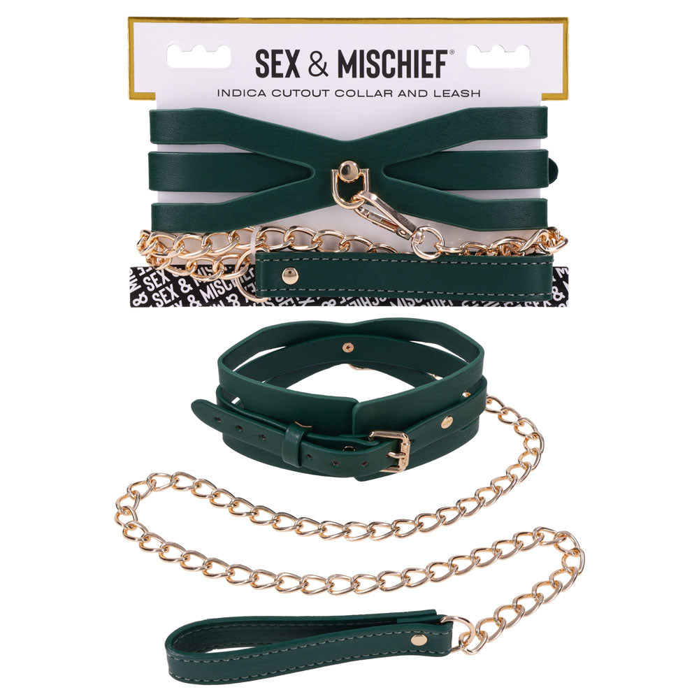 Sportsheets Sex & Mischief Indica Cutout Collar & Leash Restraint Green / Gold Sportsheets