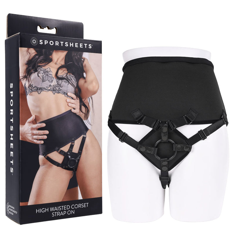 SPORTSHEETS High Waisted Corset Strap On Adjustable Strap On Harness (No Probe Included) Black