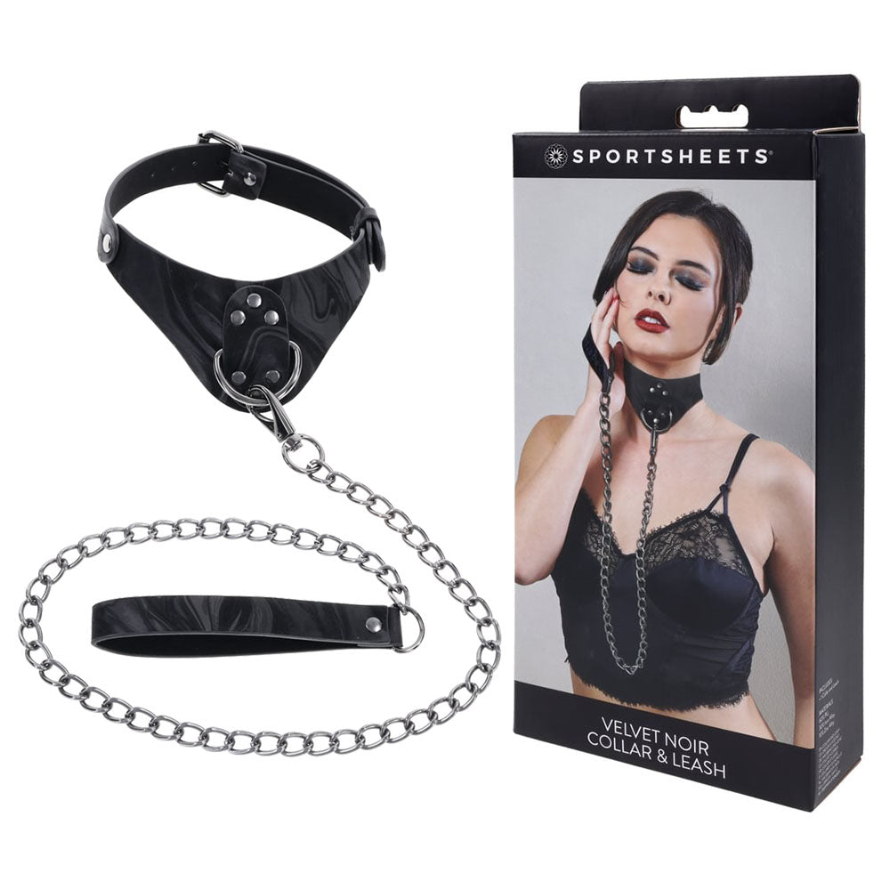 SPORTSHEETS Velvet Noir Collar & Leash Black Sportsheets Main image
