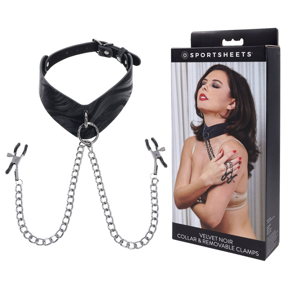 SPORTSHEETS Velvet Noir Collar & Removable Clamps Neck & Nipple Restraints Black Sportsheets Main image