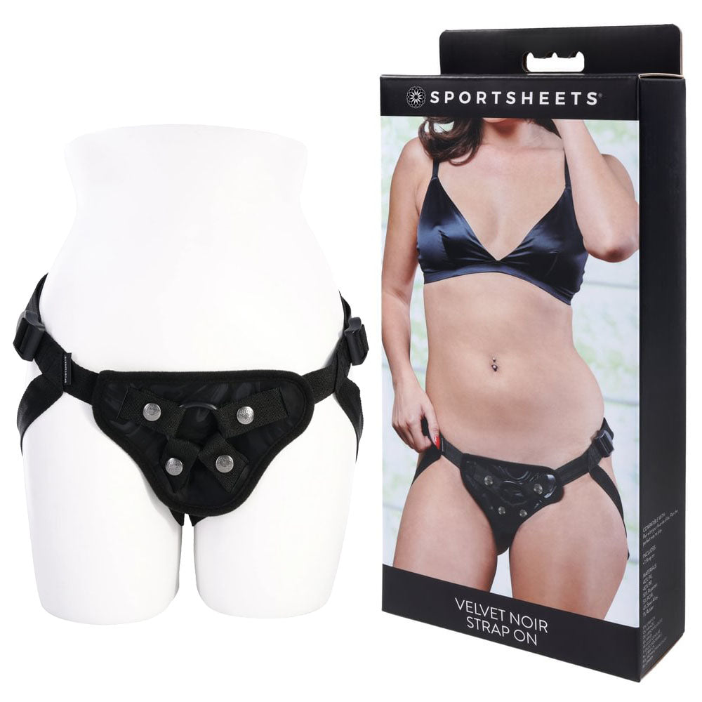 SPORTSHEETS Velvet Noir Strap On Adjustable Strap-On Harness (No Probe Included) Black Sportsheets