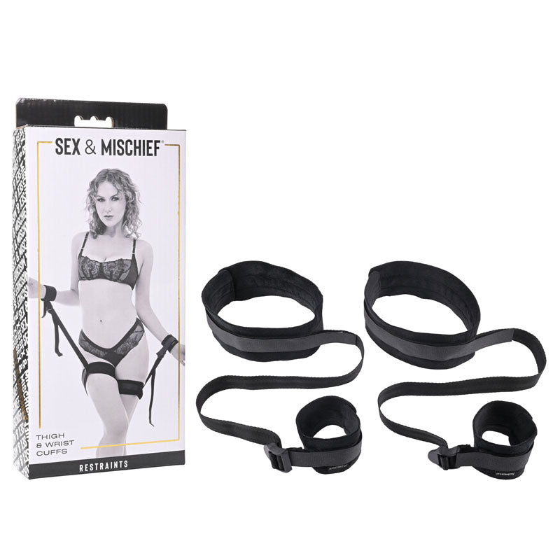 Sex & Mischief Thigh & Wrist Cuffs Restraints Black Sportsheets