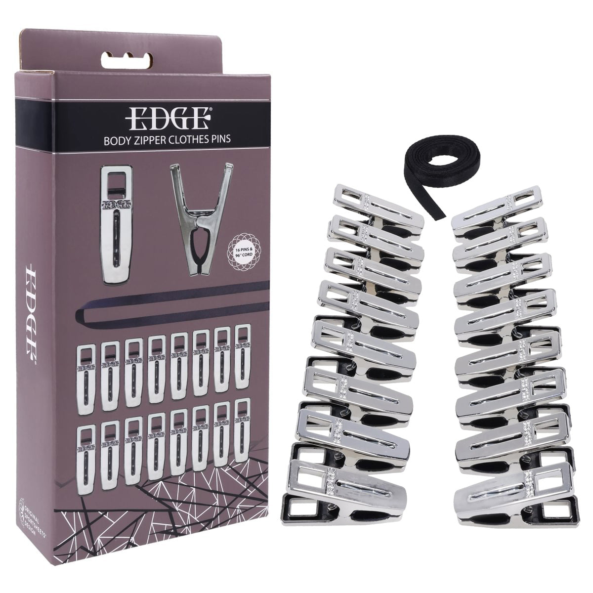 Sportsheets EDGE Body Zipper Clothes Pins Set Of 16 Chrome