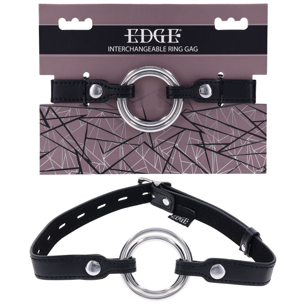 EDGE Interchangeable Ring Gag Mouth Gag Restraint With 2 Interchangeable Pieces Black Sportsheets Main image