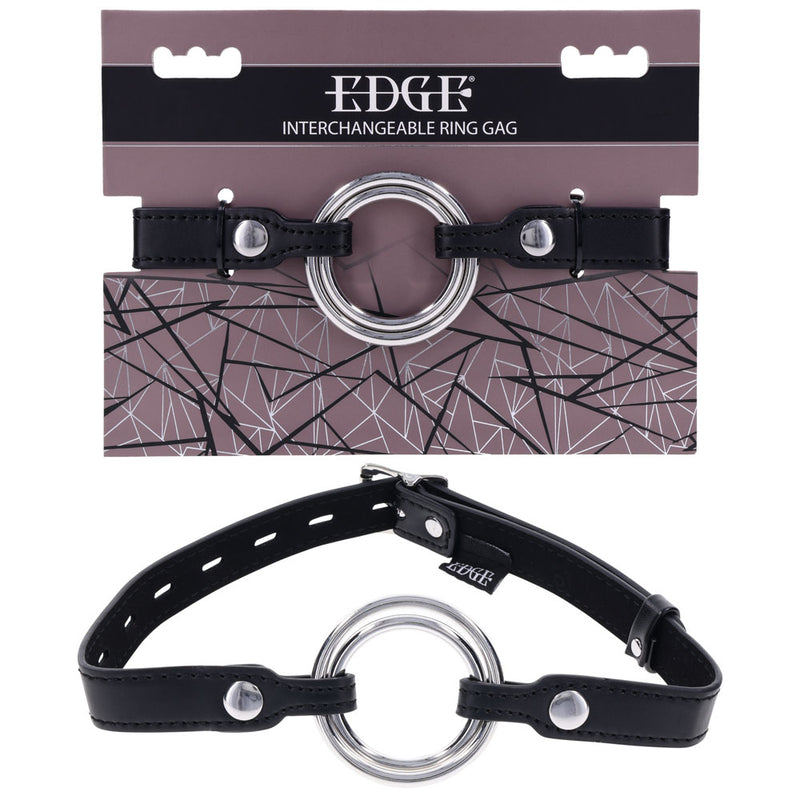 EDGE Interchangeable Ring Gag Mouth Gag Restraint With 2 Interchangeable Pieces Black