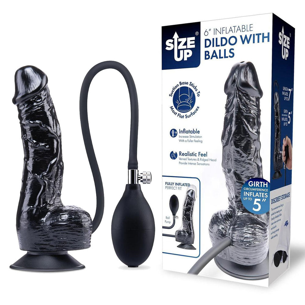 XGEN Products Size Up Inflatable Dildo With Balls 6 Inch Black XGEN Products Main image