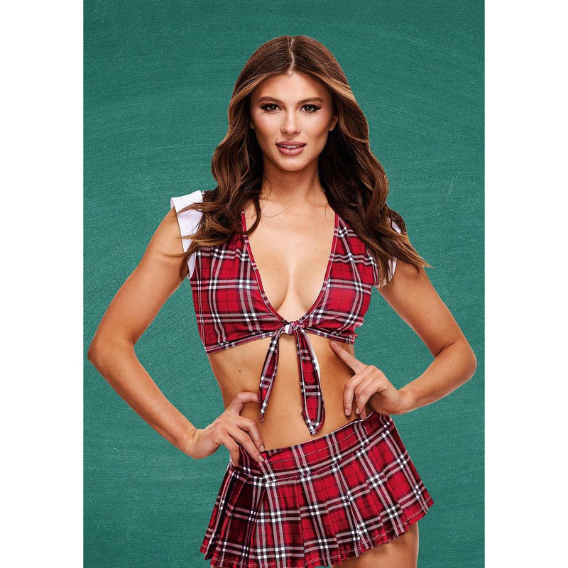 Xgen Products TEACHERS PET Schoolgirl Crop Top & Skirt S / M Red Tartan