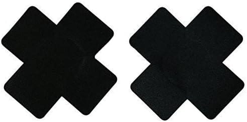 Disposable Satin X Cross Self Adhesive Nipple Cover Pasties 10 Pack Black LOVVA