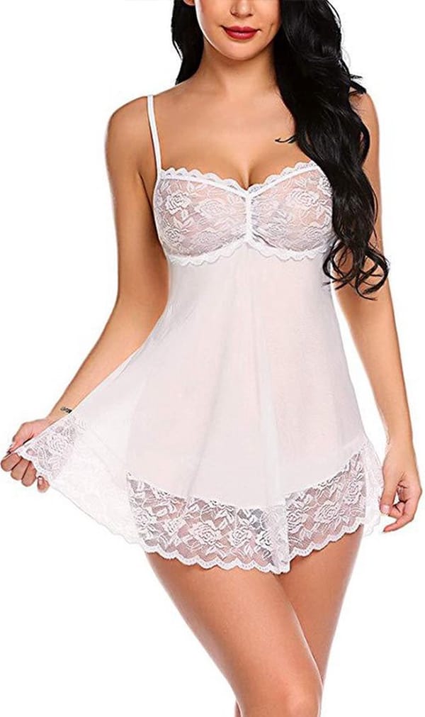 Sexy Lace Nightgown & Panties Lingerie Set White LOVVA