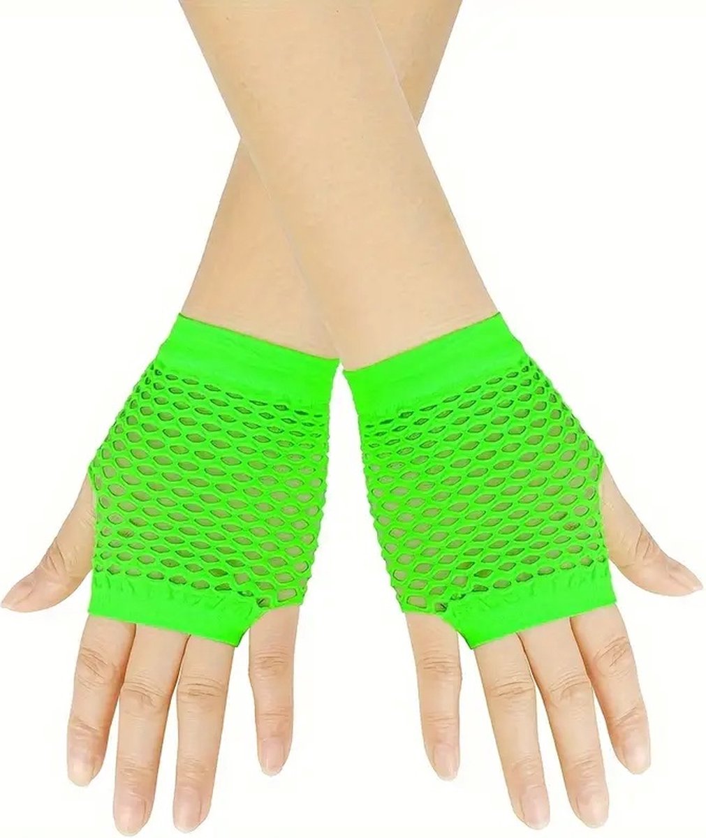 Fisnet Gloves | Erotic Gloves | Costume Gloves | Half Finger | 1 Pair | Neon Green Main image