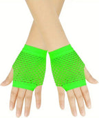 Fisnet Gloves | Erotic Gloves | Costume Gloves | Half Finger | 1 Pair | Neon Green