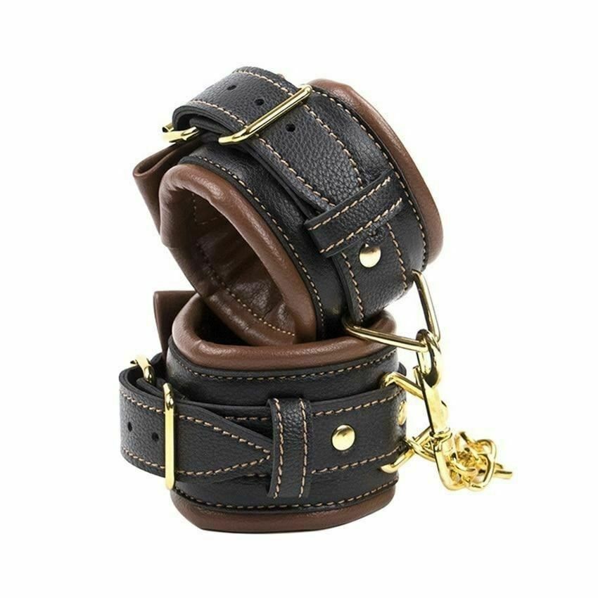 House Of Dasein Brown Black Leather Wrist Handcuffs Bondage Kink Bdsm Fetish Restraints - Black