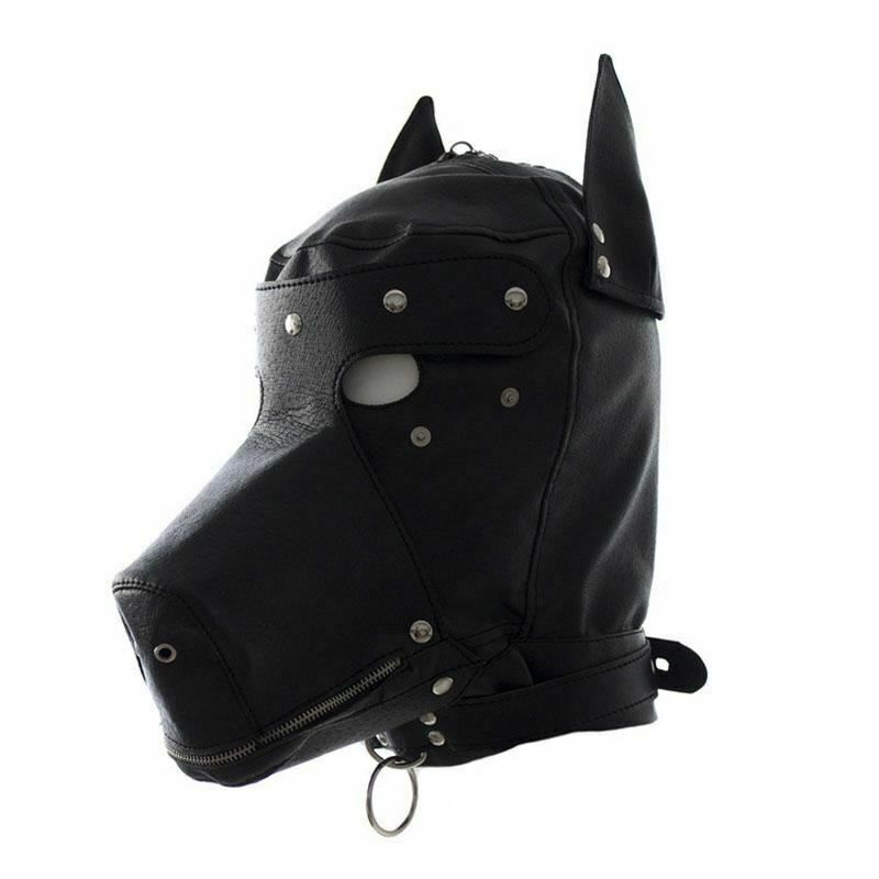 House Of Dasein Black Dog Mask Full Hood Puppy Pet Play Bondage Kink Bdsm Fetish Restraints - Black