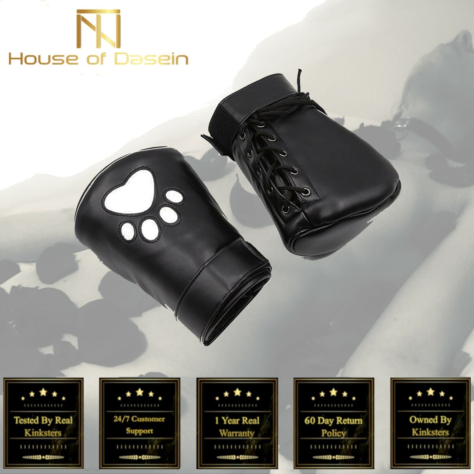 House Of Dasein Puppy Mittens Dog Gloves Hand Fist Bondage Pet Roleplay Bdsm Restraints - Black