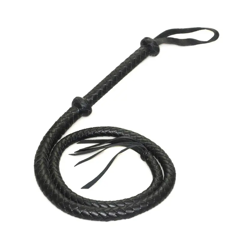 House Of Dasein Braided Leather Bullwhip Fetish Spanking Impact Play Riding Whip Bdsm - Black