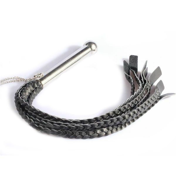 House Of Dasein Braided Leather Flogger Metal Handle Impact Play Spanking Whip Bdsm