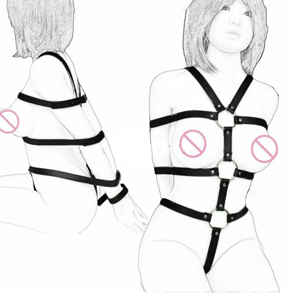 House Of Dasein Full Body Black Leather Harness Arm Bondage Kink Bdsm Fetish Restraints - Black