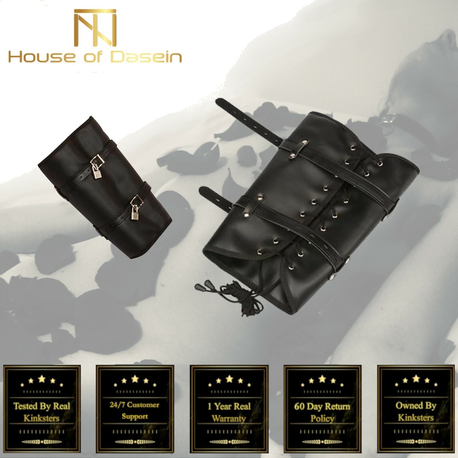 House Of Dasein Black Leg Binder Bondage Play Kink Bdsm Fetish Restraints - Black