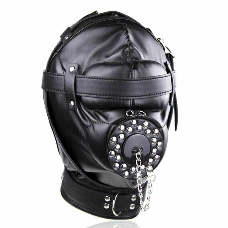 House Of Dasein Black Full Bondage Hood Mask Plug Headwear Kink Bdsm Fetish Restraints - Black